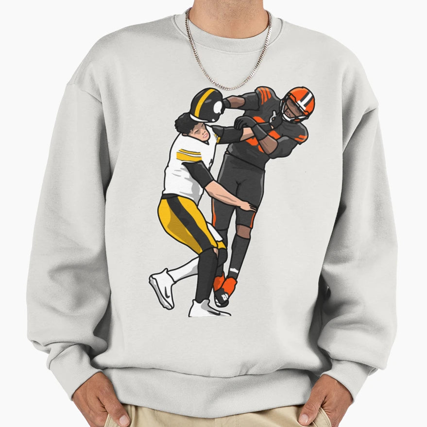 Football Helmet Fight Moment Sweatshirt - Aesthetic Graphic Men Women - T-Shirt, Sweatshirt, Hoodie