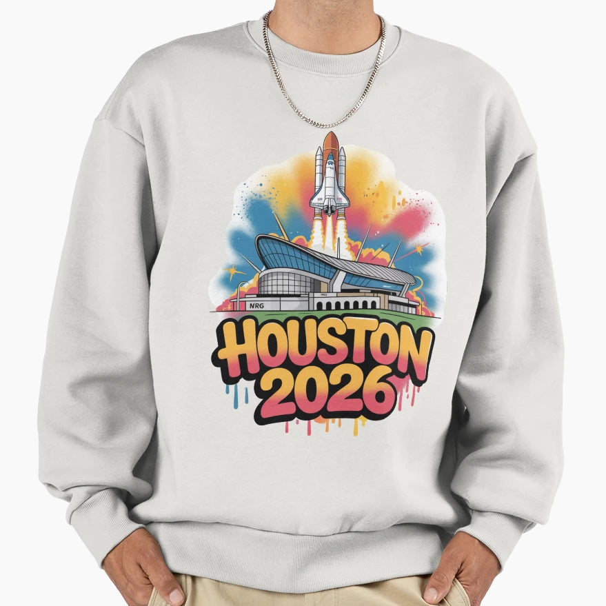 Houston 2026 Space Shuttle Football V3 T-Shirt - Novelty Apparel Men Women - T-Shirt, Sweatshirt, Hoodie