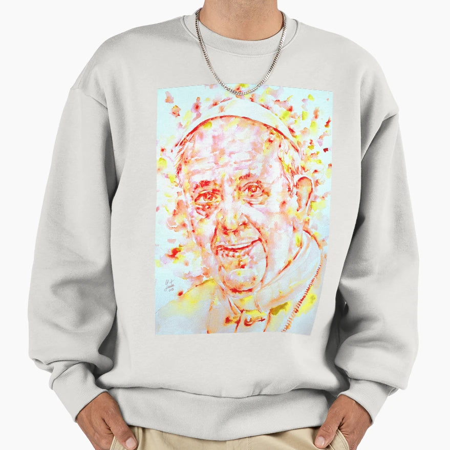 Pope Francis Watercolor Portrait 1 Sweatshirt - Trendy Graphic Men Women - T-Shirt, Sweatshirt, Hoodie