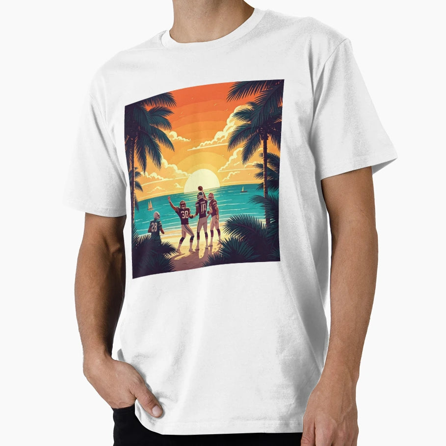 Sunset Football Paradise Tropical Beach T-Shirt - Graphic Print for Adults - T-Shirt, Sweatshirt, Hoodie
