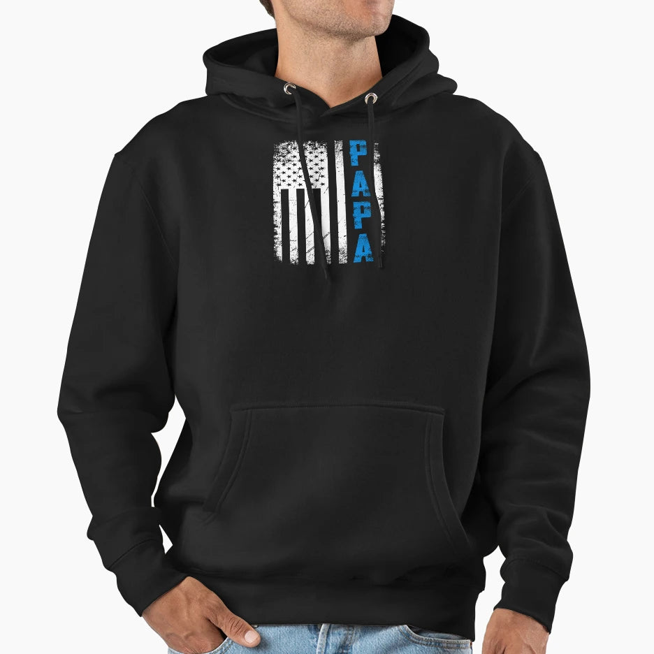 Papa Us Flag Veteran Military Dad Fathers Day Hoodie - Graphic Print Unisex - T-Shirt, Sweatshirt, Hoodie