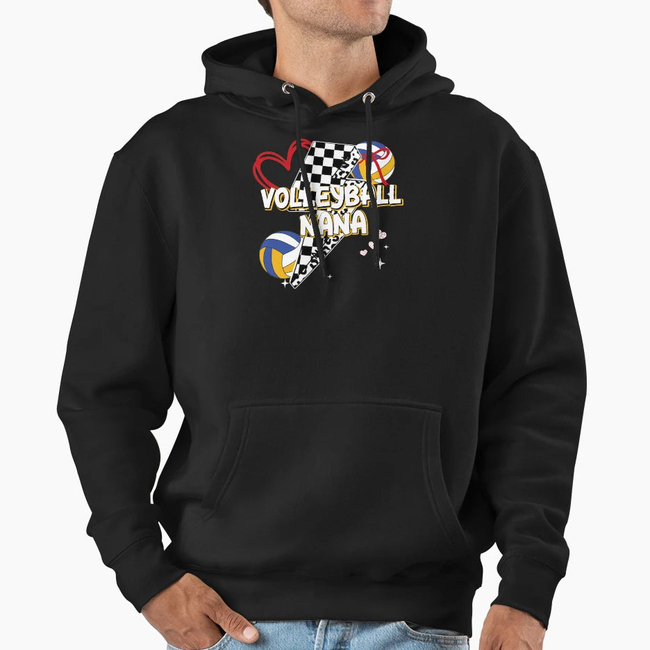 Volleyball Nana Heart Bow Checkered Hoodie - Minimalist Print Men Women - T-Shirt, Sweatshirt, Hoodie