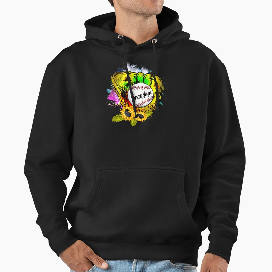Grandma Sunflower Baseball Baseball Player Hoodie - Unique Graphic Unisex - T-Shirt, Sweatshirt, Hoodie