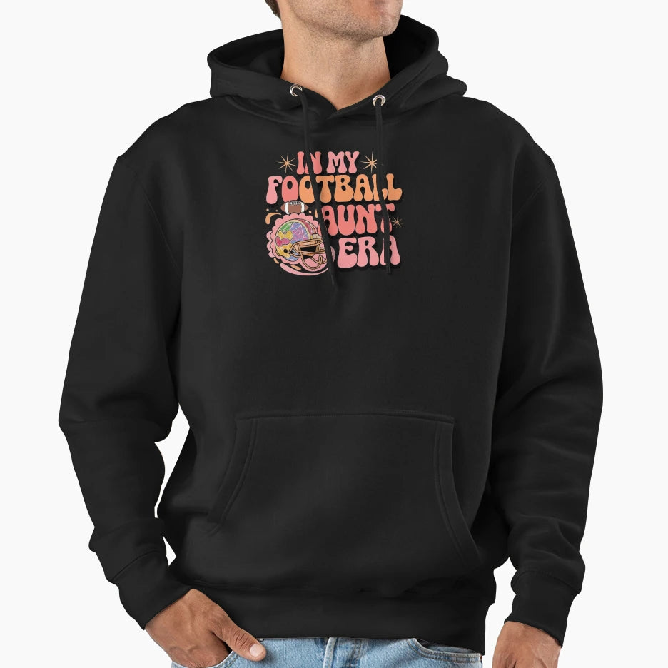 Football Aunt Era Groovy Football Fans Hoodie - Graphic Print Men Women - T-Shirt, Sweatshirt, Hoodie