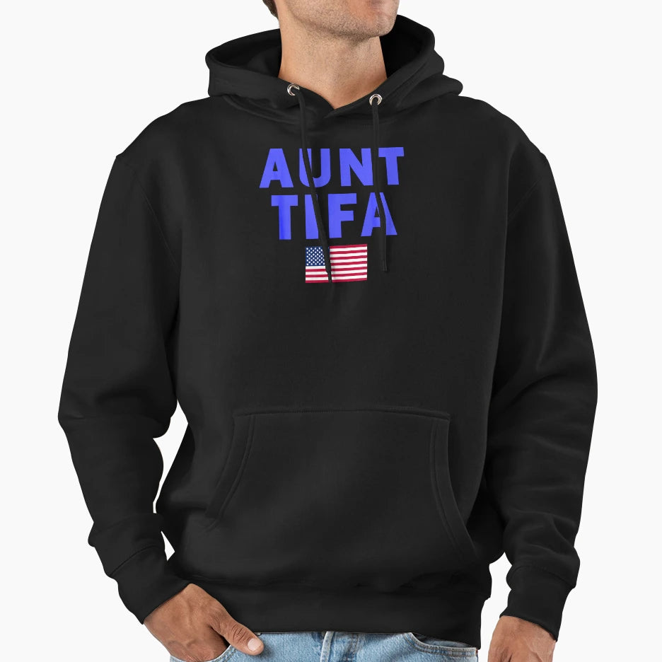 Aunt Tifa American Flag Meme Hoodie - Unique Graphic for Adults - T-Shirt, Sweatshirt, Hoodie