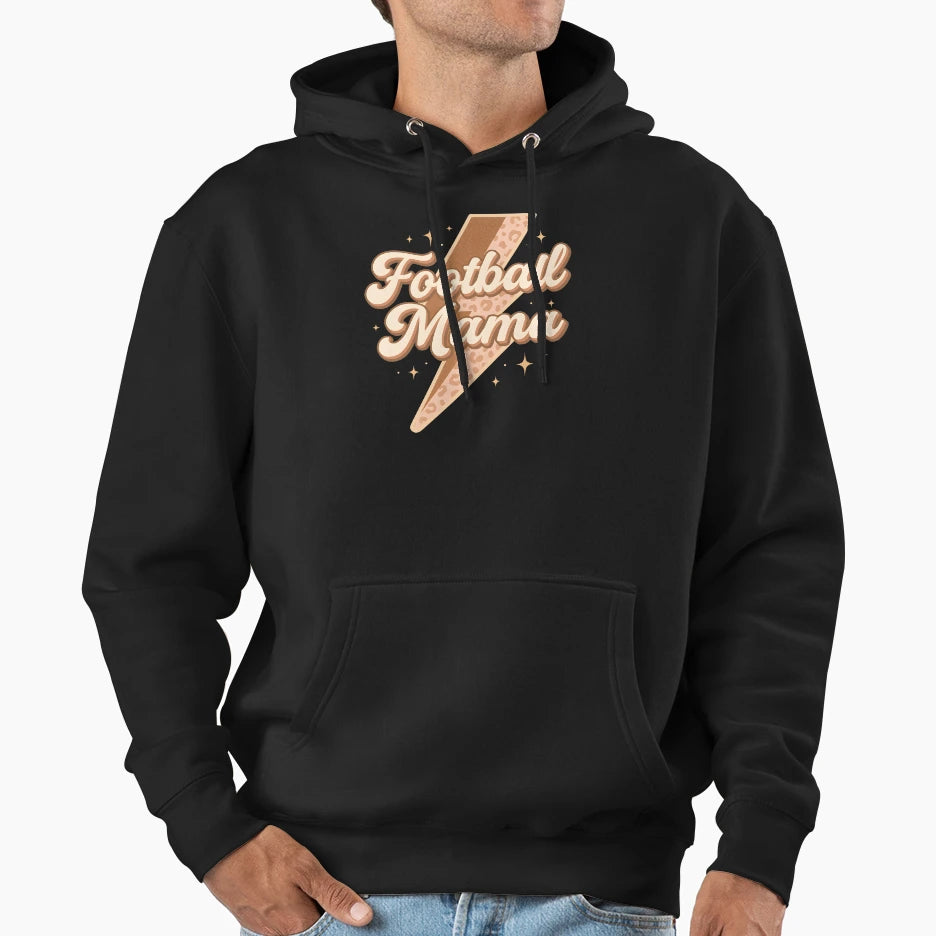 Football Mama Leopard Lightning Bolt Hoodie - Novelty Apparel Men Women - T-Shirt, Sweatshirt, Hoodie