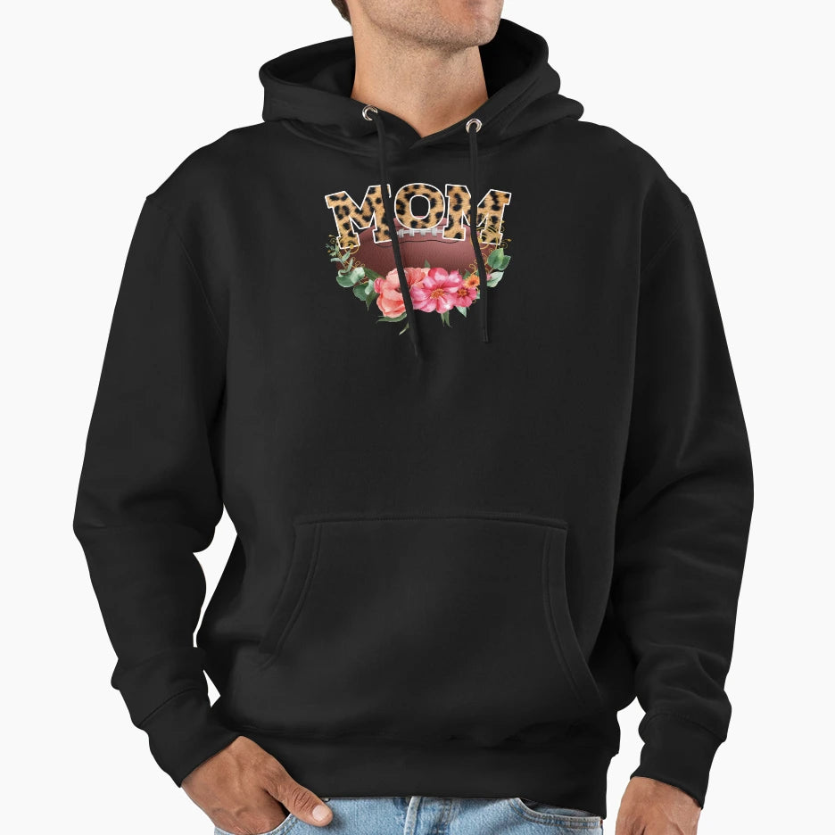 Mom American Football Leopard Hoodie - Minimalist Print Men Women - T-Shirt, Sweatshirt, Hoodie