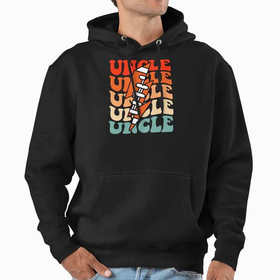 Football Uncle Groovy Lightning Bolt Hoodie - Novelty Apparel for Adults - T-Shirt, Sweatshirt, Hoodie