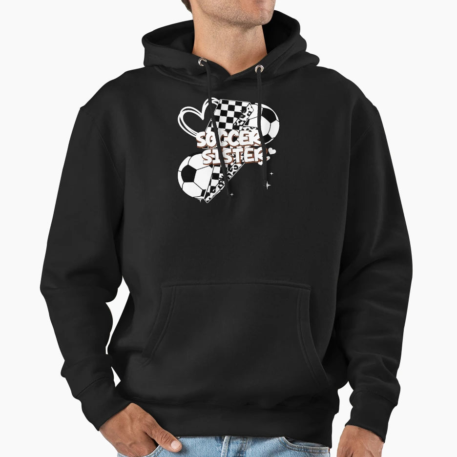 Soccer Sister Checkered Bolt Hoodie - Trendy Graphic Unisex - T-Shirt, Sweatshirt, Hoodie