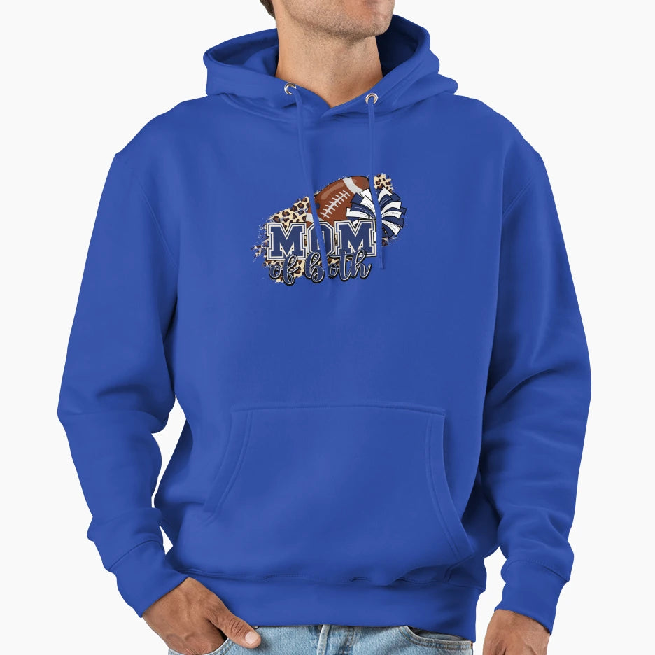 Fun Football And Cheer Mom Piece Mom Hoodie - Novelty Apparel for Adults - T-Shirt, Sweatshirt, Hoodie