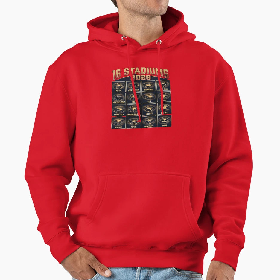 Sixteen Stadiums 2026 World Cup Hoodie - Aesthetic Graphic Men Women - T-Shirt, Sweatshirt, Hoodie