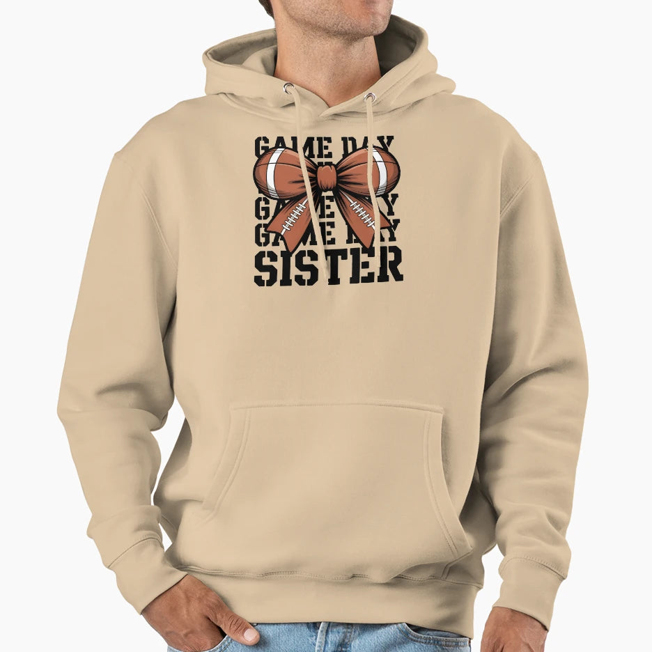 Football Sister Game Day Bow Hoodie - Trendy Graphic Men Women - T-Shirt, Sweatshirt, Hoodie