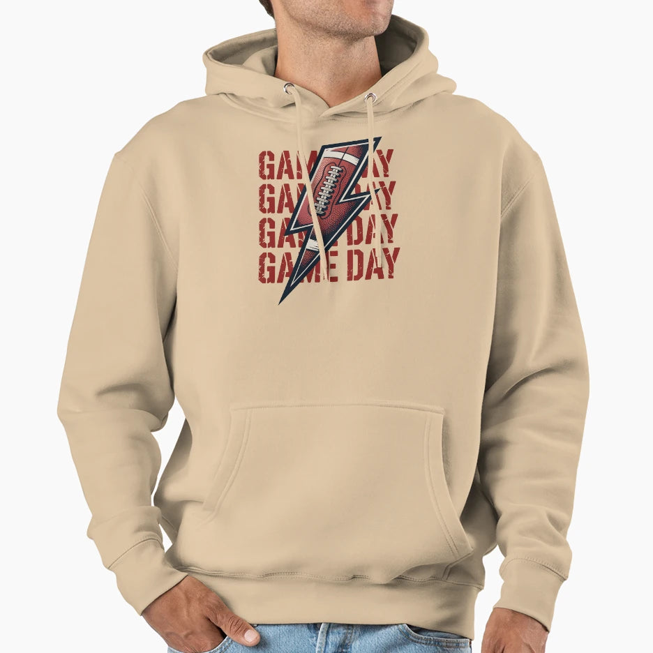 Game Day Lightning Bolt Football Fan Hoodie - Novelty Apparel Men Women - T-Shirt, Sweatshirt, Hoodie