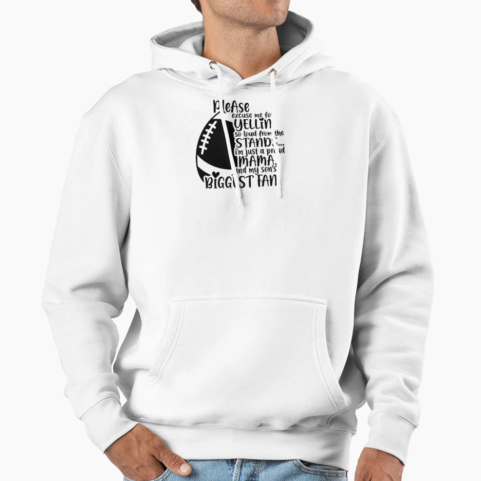 Proud Mama Biggest Fan Football Season Hoodie - Trendy Graphic Men Women - T-Shirt, Sweatshirt, Hoodie
