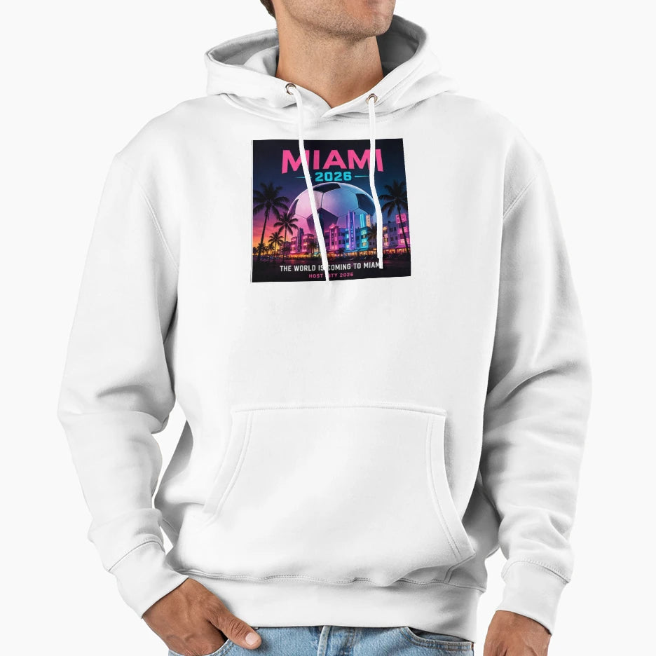 Miami 2026 Soccer Host City Neon Fan Art Hoodie - Novelty Apparel Men Women - T-Shirt, Sweatshirt, Hoodie