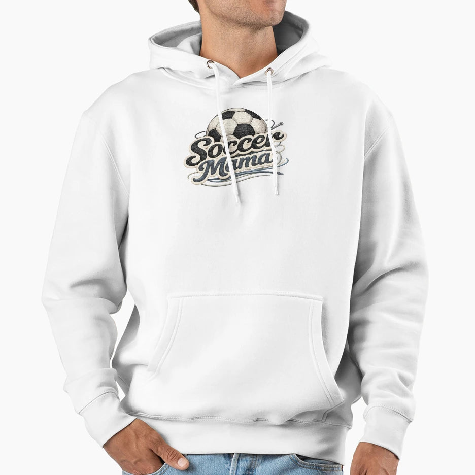 Soccer Mama Stitched Patch Soccer Hoodie - Fun Novelty Design for Adults - T-Shirt, Sweatshirt, Hoodie
