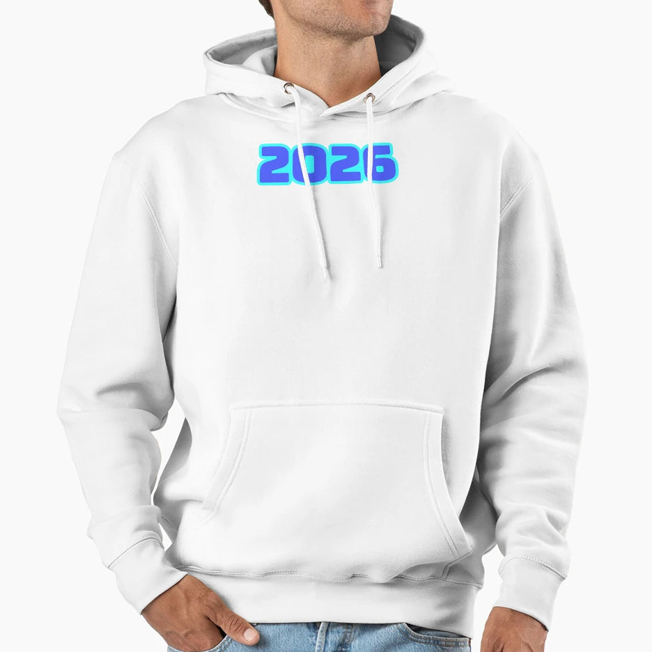 2026 Bold Blue Outline Typography Hoodie - Custom Art Print for Adults - T-Shirt, Sweatshirt, Hoodie