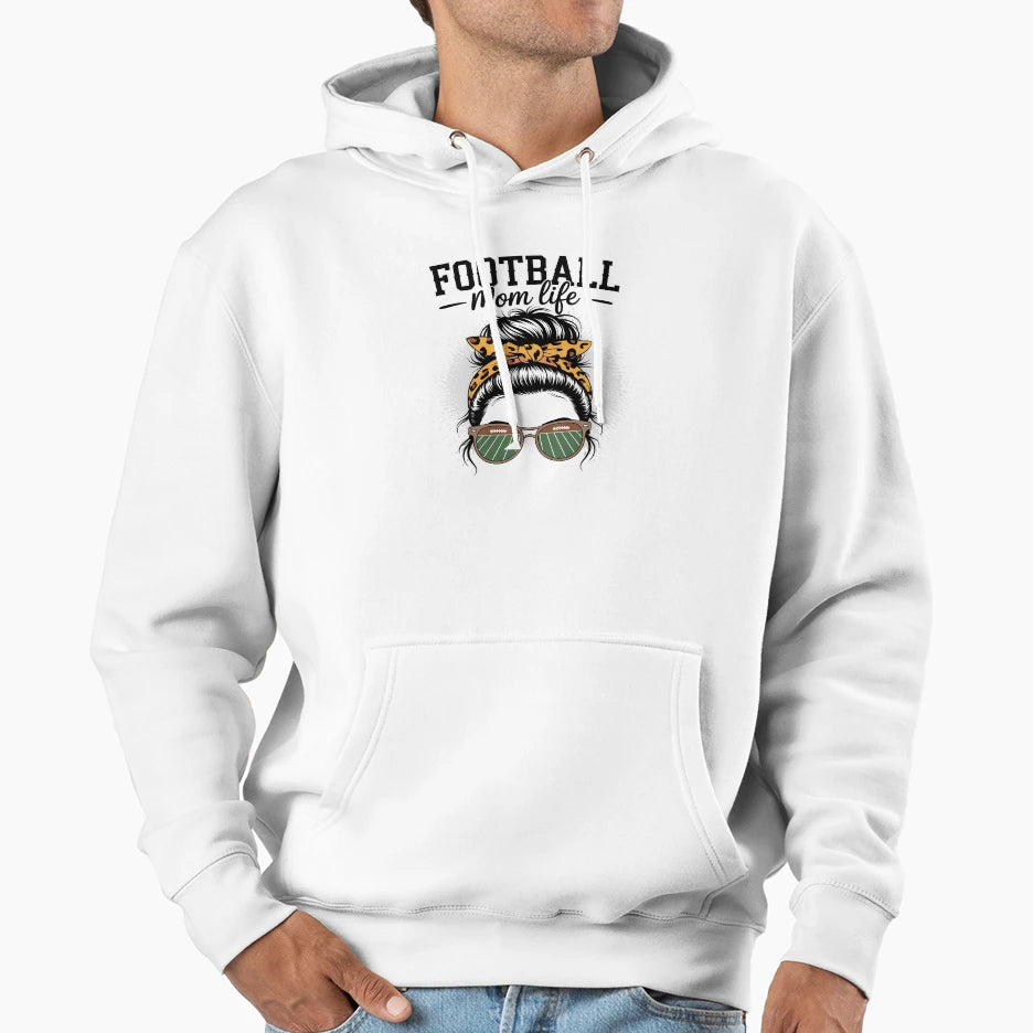 Bleached Football Messy Bun Mom Life Hoodie - Streetwear Style Men Women - T-Shirt, Sweatshirt, Hoodie