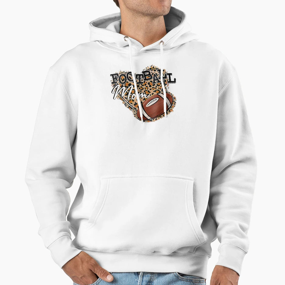 Game Day Leopard Heart Football Mom Hoodie - Novelty Apparel Men Women - T-Shirt, Sweatshirt, Hoodie