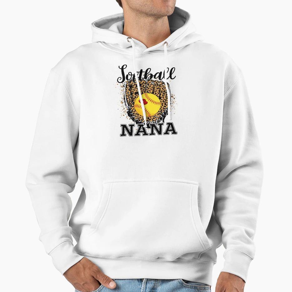 Softball Nana Leopard Game Day Gift Mother Hoodie - Unique Graphic Unisex - T-Shirt, Sweatshirt, Hoodie