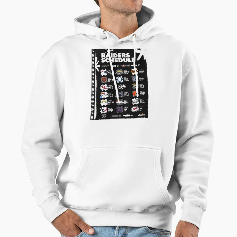 Las Vegas Raiders 2025 Football Schedule Hoodie - Unique Graphic for Adults - T-Shirt, Sweatshirt, Hoodie