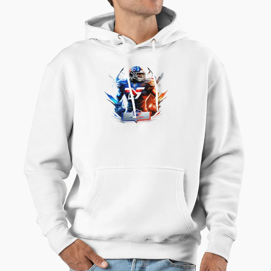 Strong Football Player Holding Football Hoodie - Novelty Apparel for Adults - T-Shirt, Sweatshirt, Hoodie