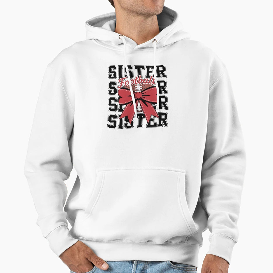 Football Sister Coquette Bow Teen Game Hoodie - Unique Graphic Men Women - T-Shirt, Sweatshirt, Hoodie
