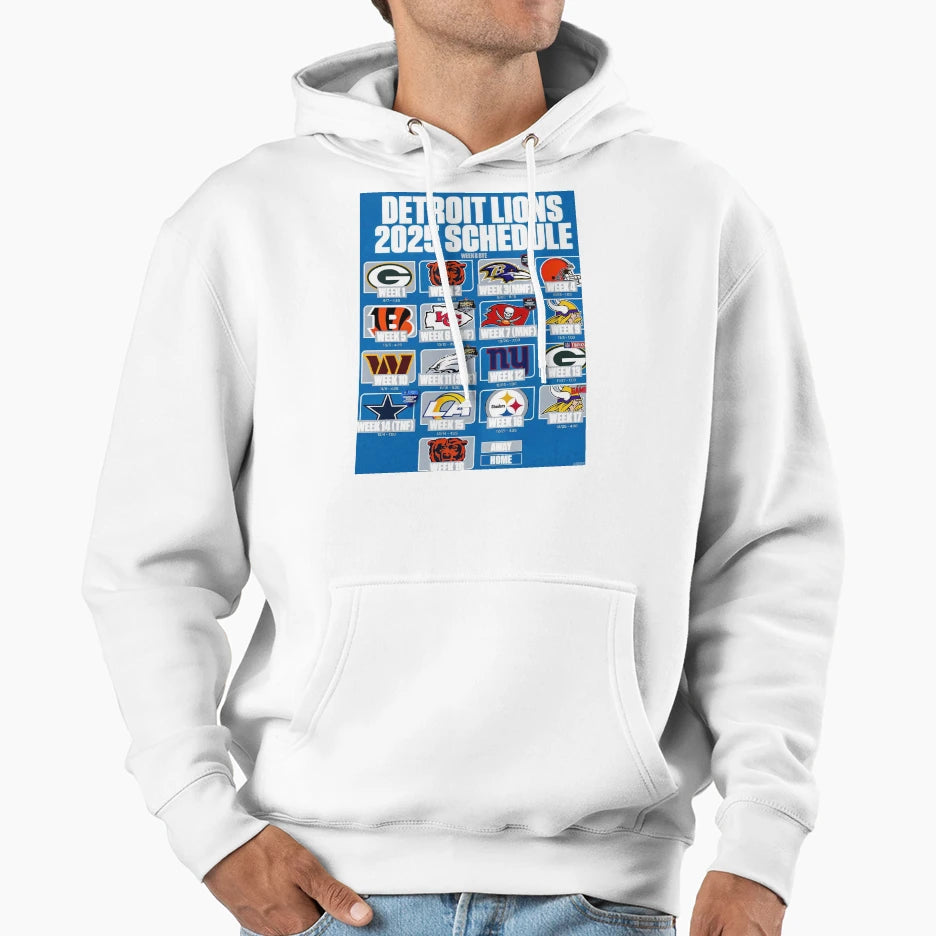 Detroit Lions 2025 Schedule Hoodie - Fun Novelty Design Men Women - T-Shirt, Sweatshirt, Hoodie