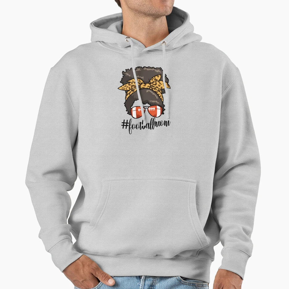 Footballmom Messy Bun Mom Womens Hoodie - Aesthetic Graphic Unisex - T-Shirt, Sweatshirt, Hoodie