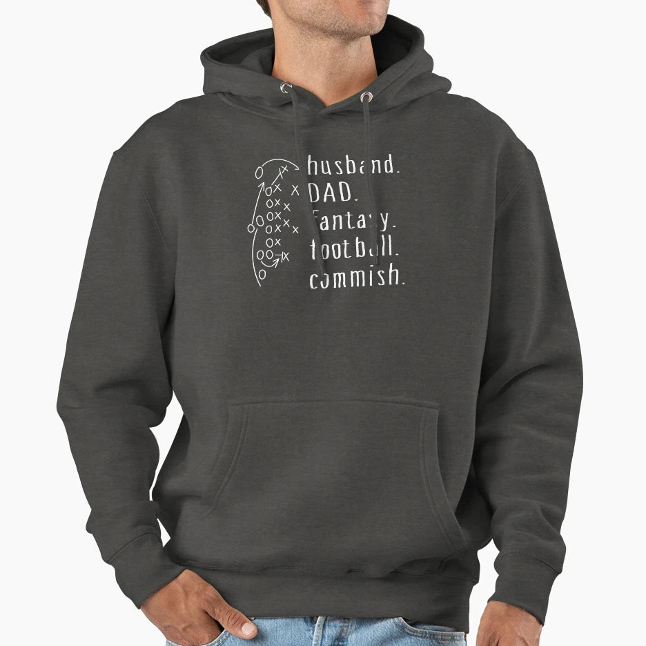Husband Dad Fantasy Football Commish Hoodie - Aesthetic Graphic for Adults - T-Shirt, Sweatshirt, Hoodie