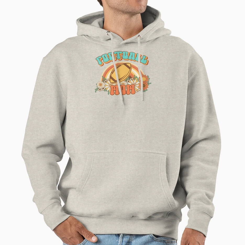 Groovy Football Mom Gift Funny Mother Floral Hoodie - Graphic Print Unisex - T-Shirt, Sweatshirt, Hoodie