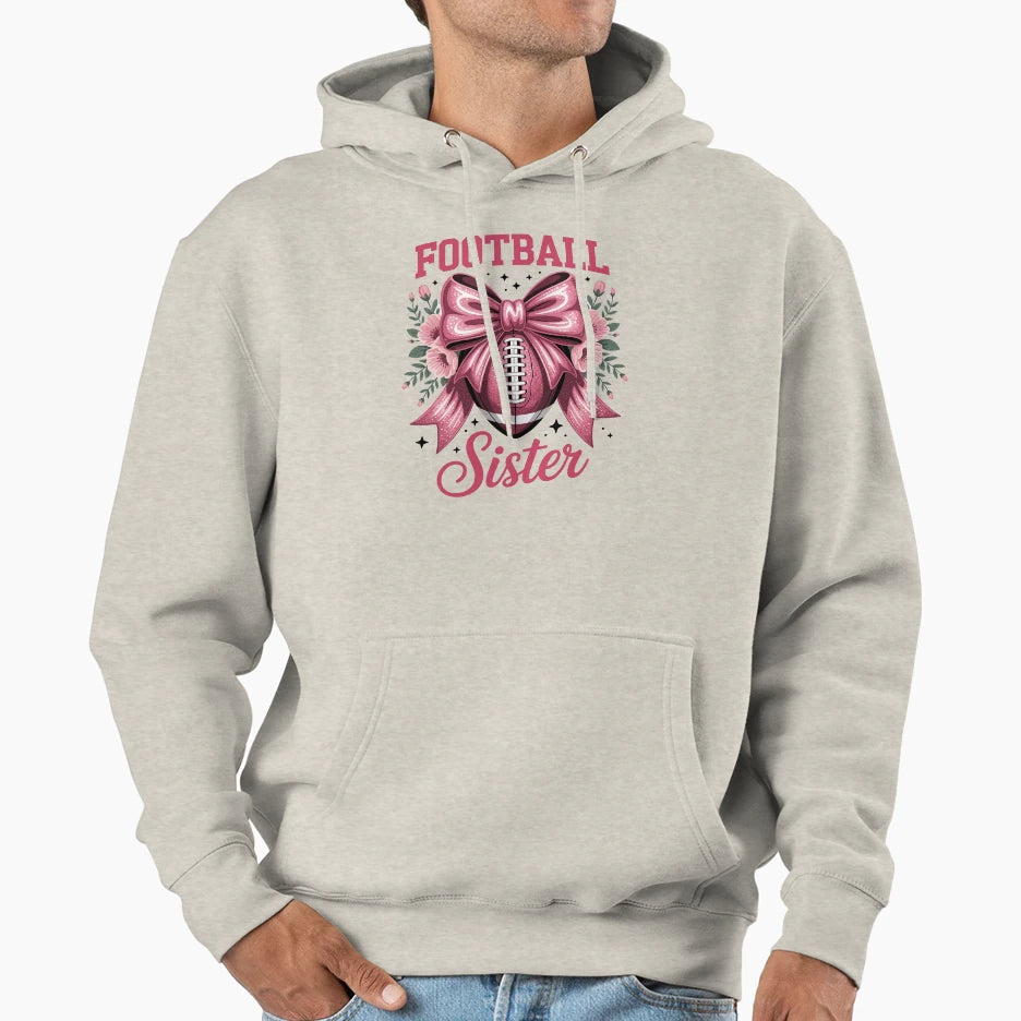 Football Sister Bow Floral Accents Hoodie - Minimalist Print Unisex - T-Shirt, Sweatshirt, Hoodie