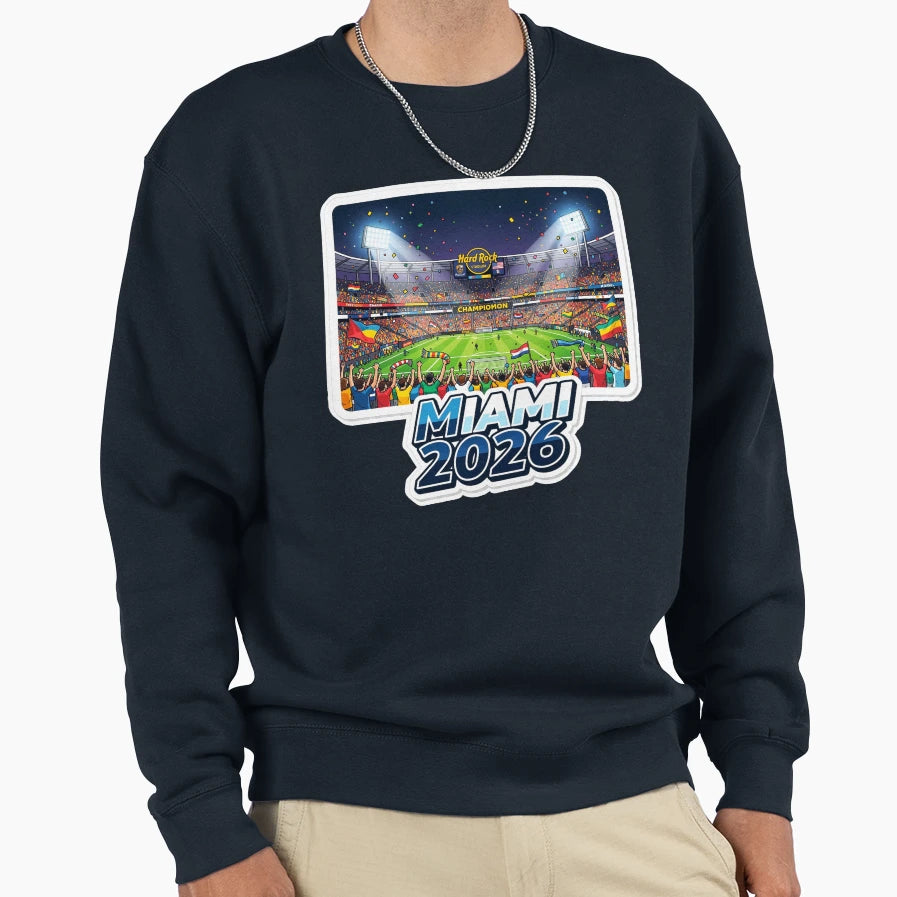 Miami 2026 Stadium Soccer Sweatshirt - Minimalist Print for Adults - T-Shirt, Sweatshirt, Hoodie