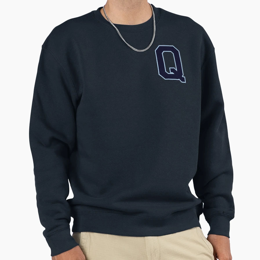 Navy Blue Letter Q Initial Monogram Sweatshirt - Trendy Graphic Unisex - T-Shirt, Sweatshirt, Hoodie
