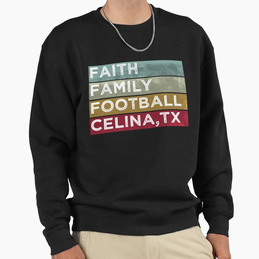 Faith Family Football Celina Texas T-Shirt - Novelty Apparel for Adults - T-Shirt, Sweatshirt, Hoodie