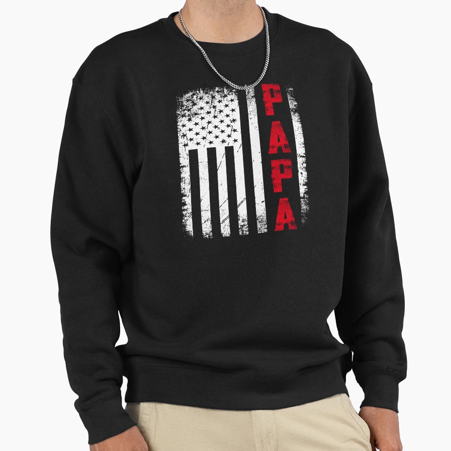 Papa Us Flag Veteran Military Dad Sweatshirt - Custom Art Print Men Women - T-Shirt, Sweatshirt, Hoodie