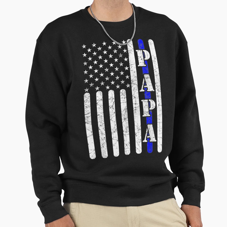 Thin Blue Line Papa Police Sweatshirt - Minimalist Print for Adults - T-Shirt, Sweatshirt, Hoodie