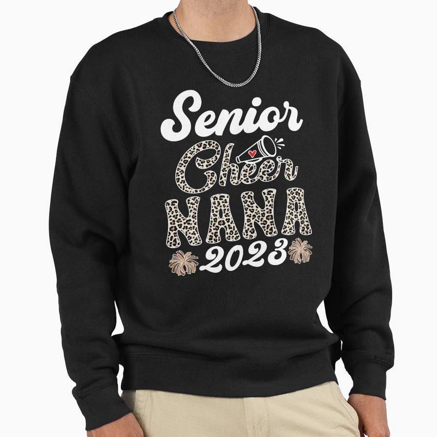 Senior Cheer Nana 2023 Leopard Sweatshirt - Aesthetic Graphic for Adults - T-Shirt, Sweatshirt, Hoodie