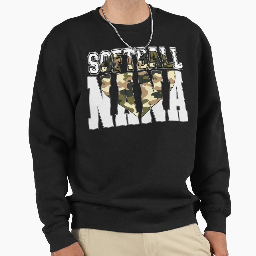 Camo Heart Softball Nana Sweatshirt - Aesthetic Graphic Men Women - T-Shirt, Sweatshirt, Hoodie