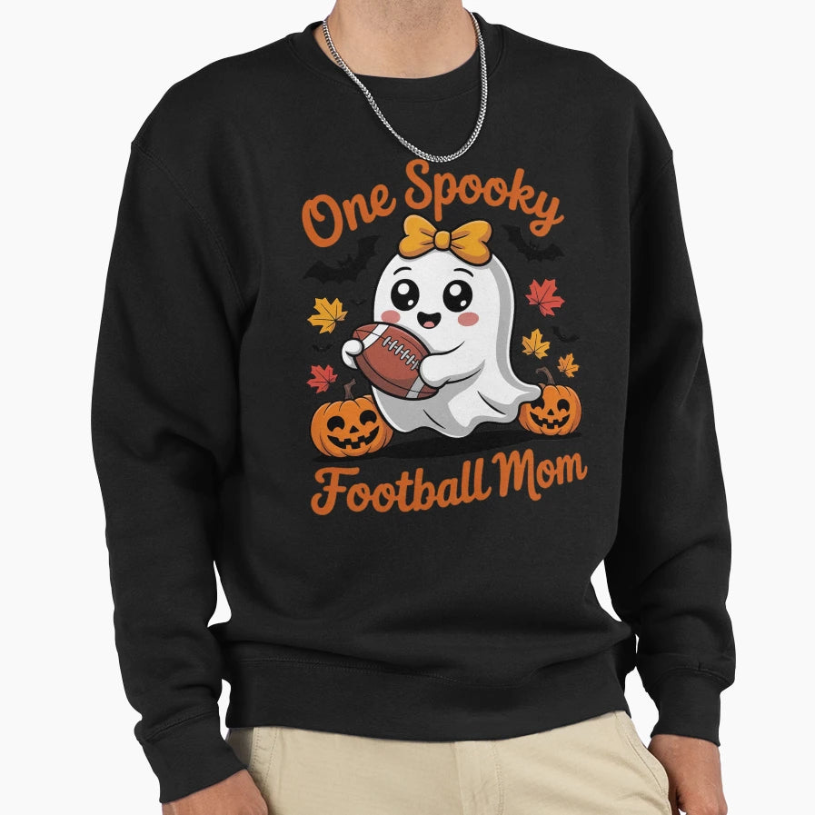 One Spooky Football Mom Halloween Sweatshirt - Novelty Apparel for Adults - T-Shirt, Sweatshirt, Hoodie
