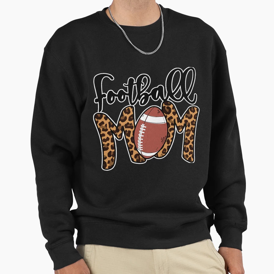 Football Mom Leopard American Sweatshirt - Casual Everyday Wear Men Women - T-Shirt, Sweatshirt, Hoodie
