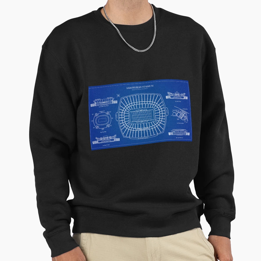 Arrowhead Stadium Blueprint Sweatshirt - Graphic Print for Adults - T-Shirt, Sweatshirt, Hoodie