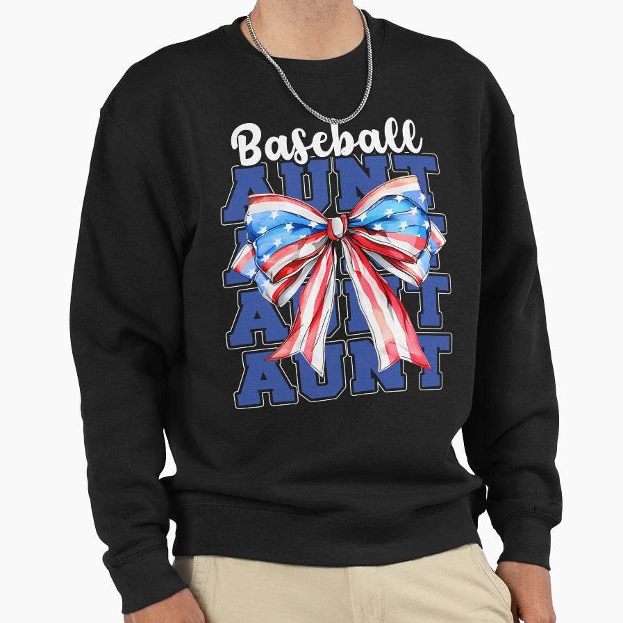 Patriotic Baseball Aunt Bow Usa Sweatshirt - Trendy Graphic Unisex - T-Shirt, Sweatshirt, Hoodie