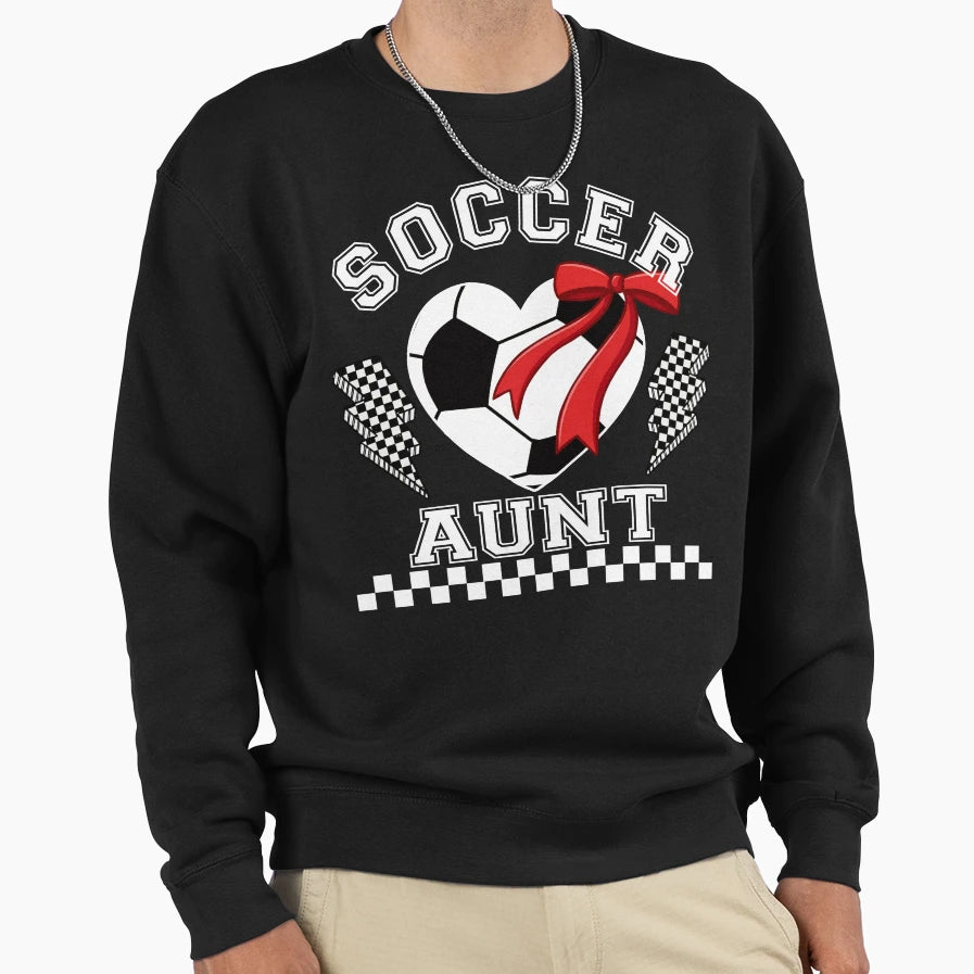 Soccer Aunt Heart Bow Sweatshirt - Minimalist Print Unisex - T-Shirt, Sweatshirt, Hoodie