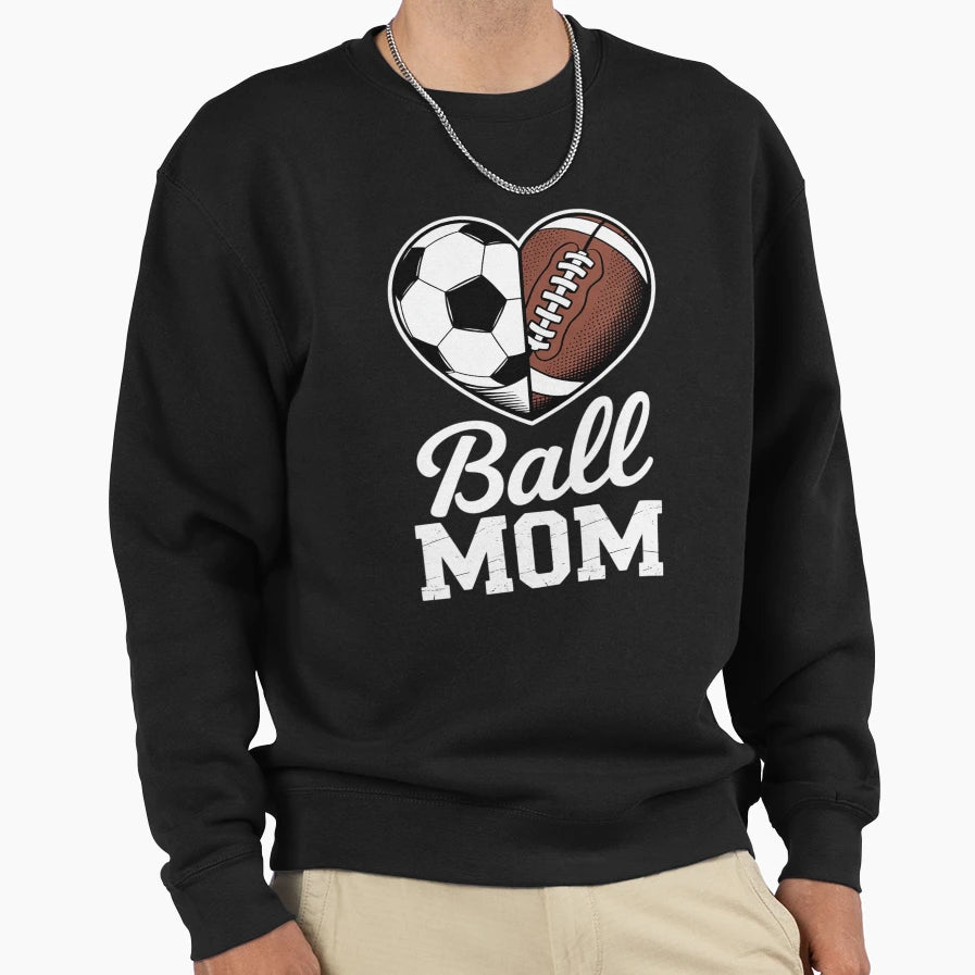 Ball Mom Heart Football Soccer Mom Sweatshirt - Minimalist Print Men Women - T-Shirt, Sweatshirt, Hoodie