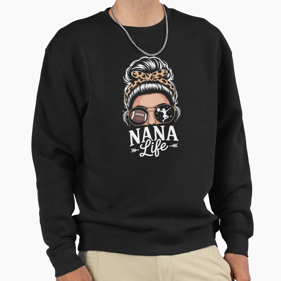Messy Bun Hair Funny Football Cheer Sweatshirt - Novelty Apparel Men Women - T-Shirt, Sweatshirt, Hoodie