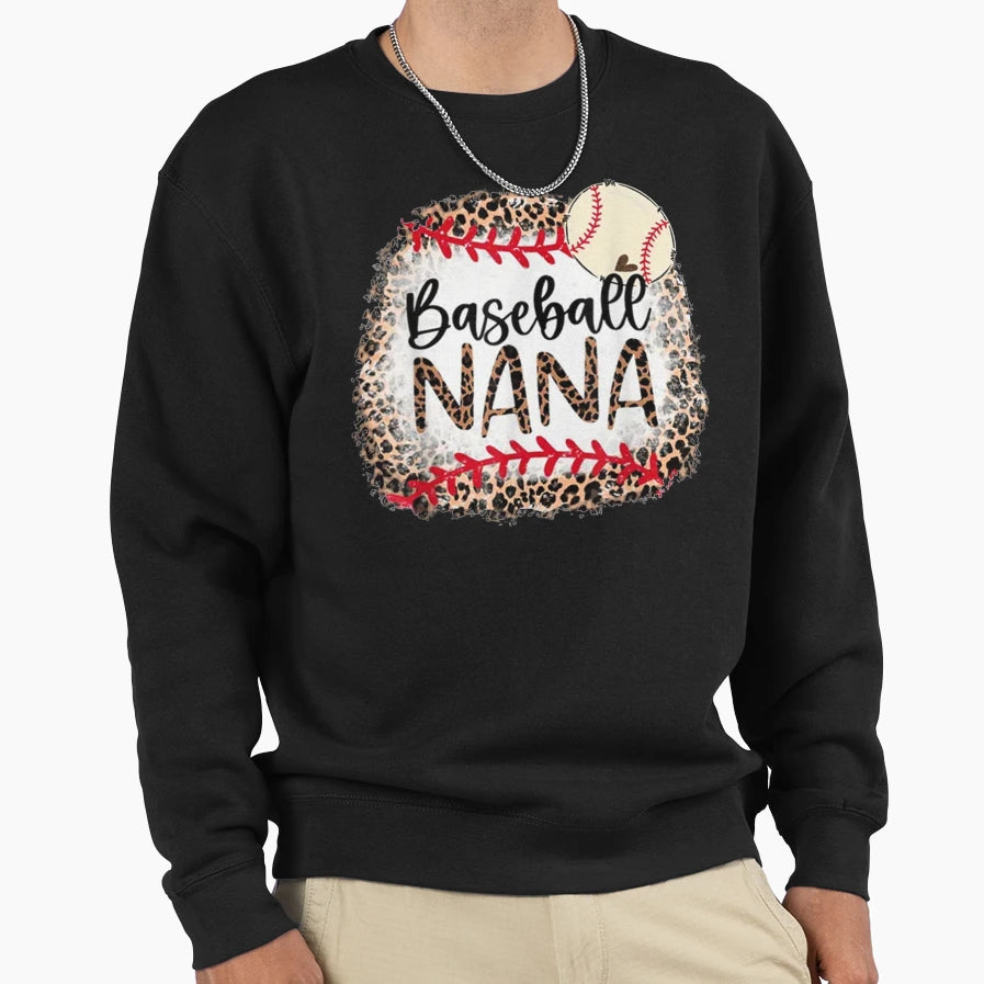 Baseball Nana Softball Leopard Sweatshirt - Graphic Print Men Women - T-Shirt, Sweatshirt, Hoodie