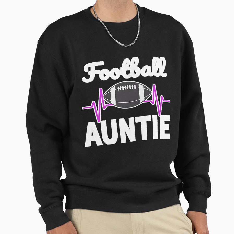 Football Auntie Heartbeat Sweatshirt - Minimalist Print for Adults - T-Shirt, Sweatshirt, Hoodie