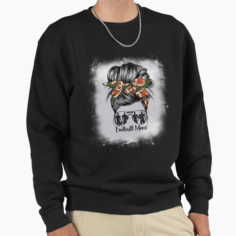 Womans Football Mom Messy Bun T-Shirt - Casual Everyday Wear Unisex - T-Shirt, Sweatshirt, Hoodie