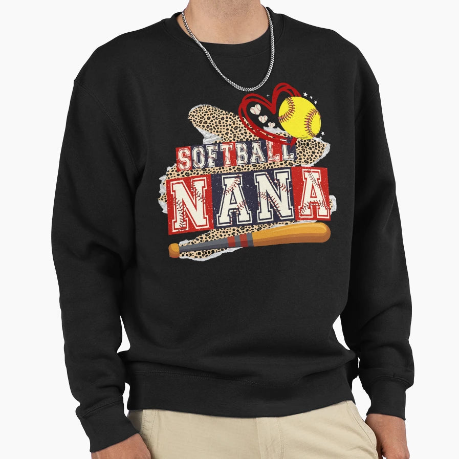Leopard Softball Nana Sweatshirt - Custom Art Print Unisex - T-Shirt, Sweatshirt, Hoodie